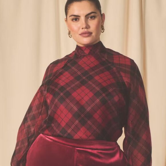 eloquii mock neck plaid blouse - Picture 5 of 6
